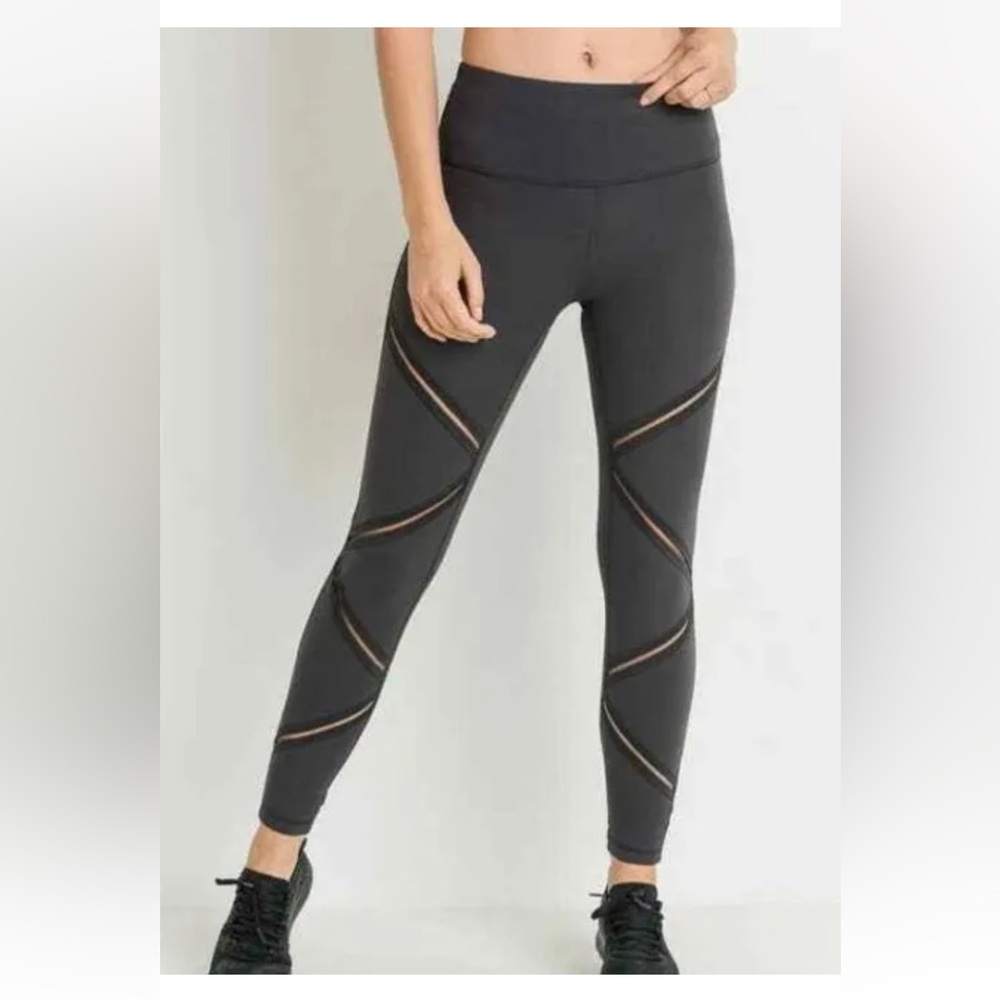 Mono B Zig Zag Perforated Legging Size Small Black High Waisted
